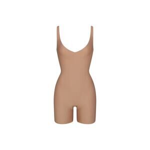 SKIMS Body Plunge Mid Thigh Shaper Bodysuit - M Brown